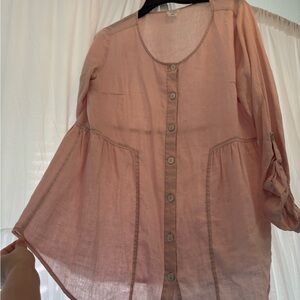 Maternity- Sigrid Olsen light pink Button-Front Blouse. Size Small.